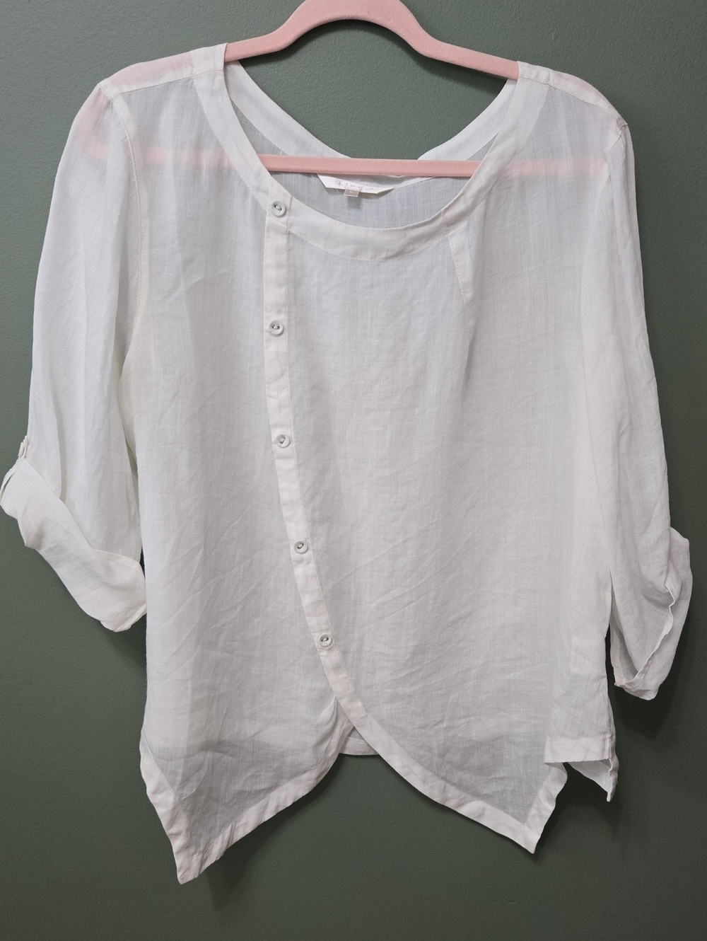 Kleen White Asymmetrical Button-Front Women's Top Ss L